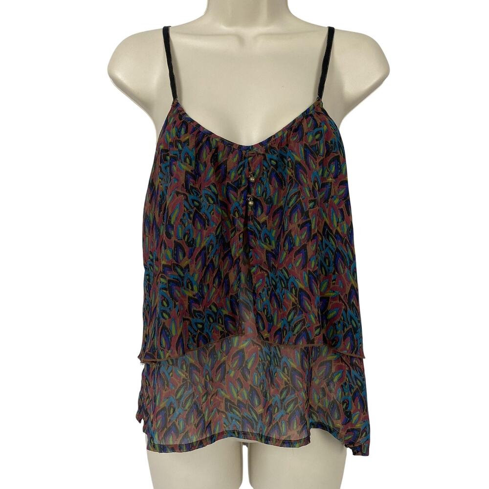 Aerie Camisole Tank Top Women Medium Feather Print Velvet Sheer Whimsigoth Fairy